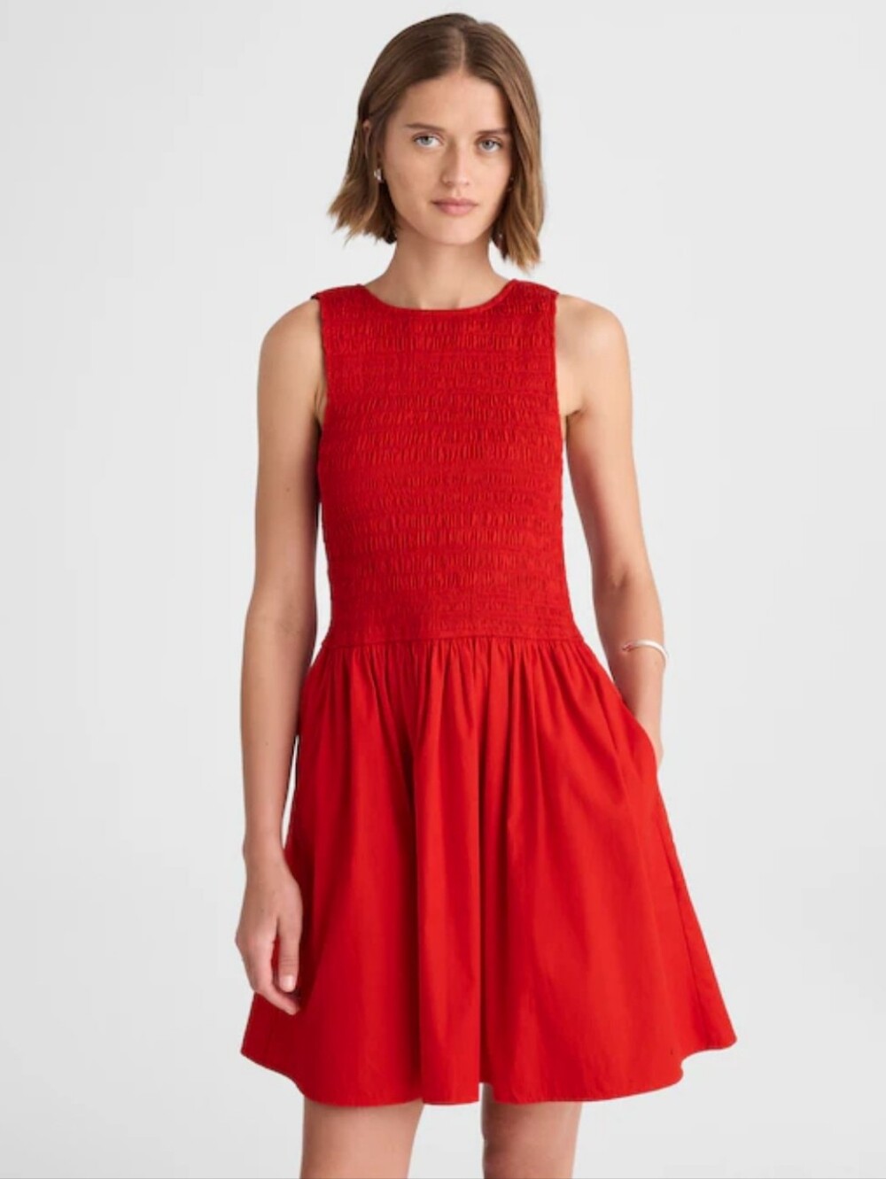 Madewell The Melody Scoopback Smocked Mini Dress Red Size Small